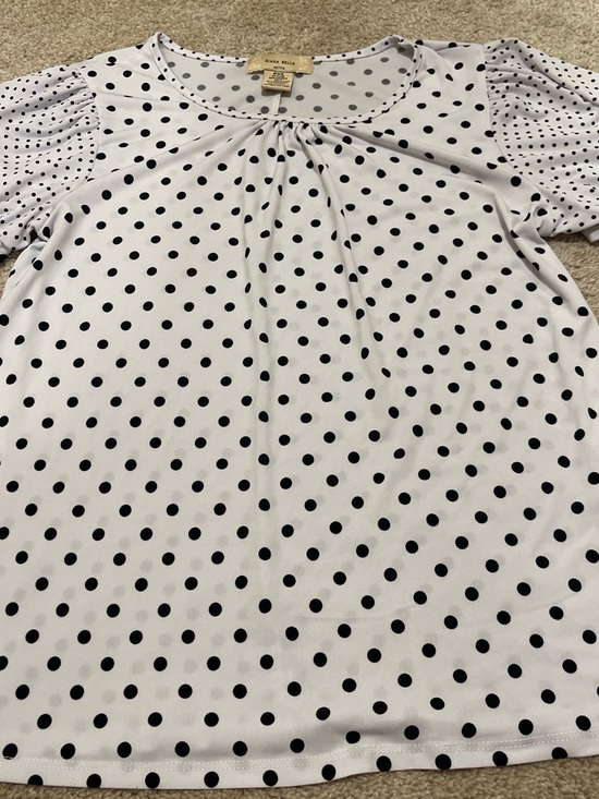 Diana Belle Tops - White & Black Polka Dot Short Sleeve Blouse by Anne Klein